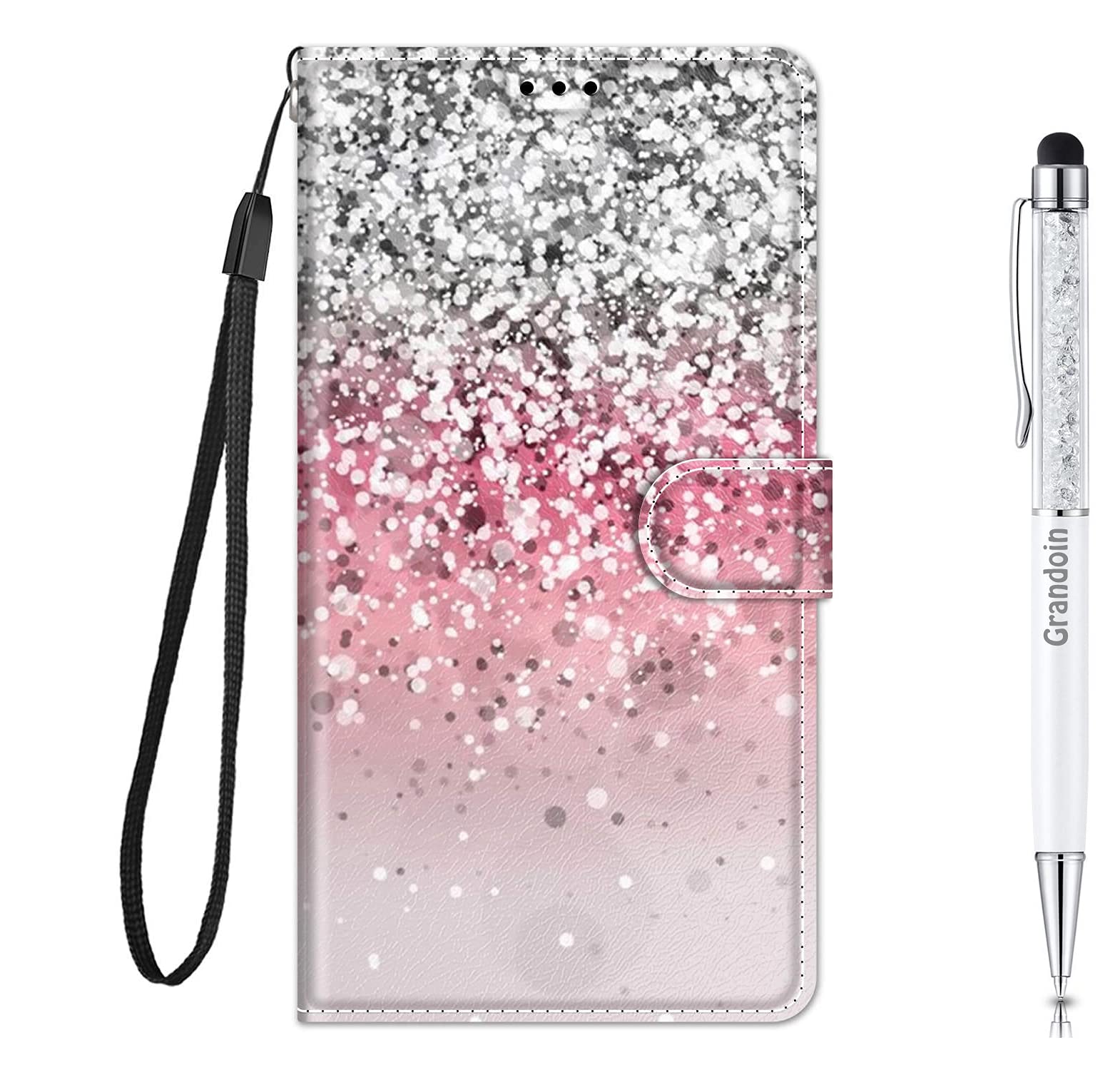 Grandoin Compatible with for iPhone 13 Pro Max Case (6.7 Inch), Creative PU Leather Flip Cover Wallet Case with Closure Stand Card Holder ID Slot Folio Soft TPU Bumper Protective Skin (Bling Glitter)