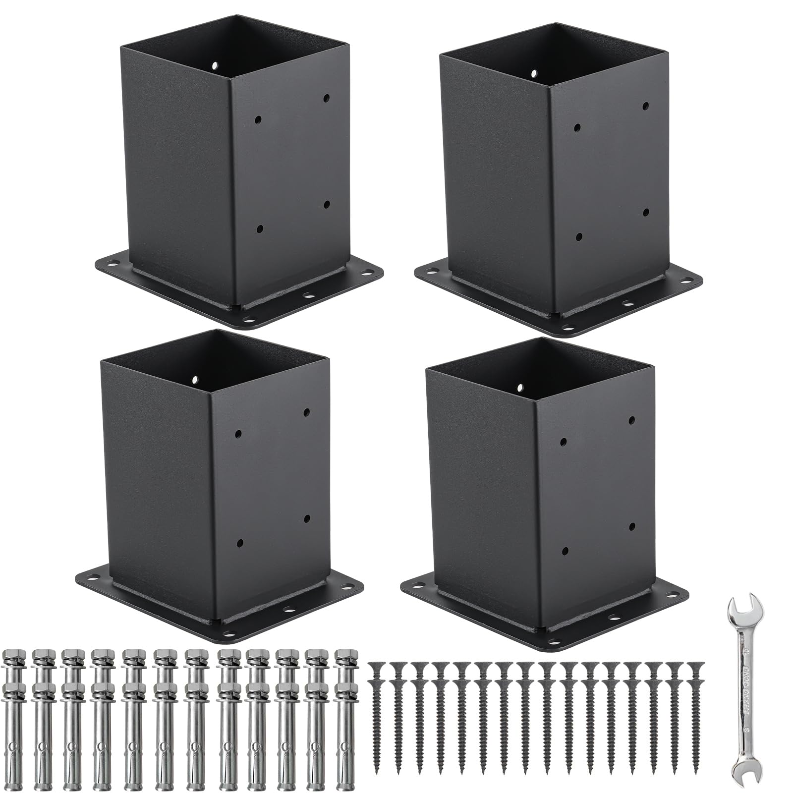 Photo 1 of Nrspp 4x4 Post Base, 4 Sets Post Anchor, (Inner Size 3.6"x3.6") Black Metal Powder-Coated Deck Post Base Support for Outdoor Fence,Mailbox,Pergola Brackets Fence Kit