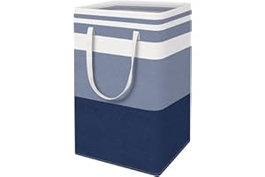 EpicTotes 1-Pack Large Laundry Basket, Collapsible Laundry Hamper, Freestanding Waterproof Laundry Bag, Tall Clothes Hamper-Extended&Reinforced Handles-for College Dorm, Family-Gradient Blue/75L