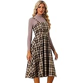 Allegra K Women Plaid Dresses Overall Vintage Sleeveless A-Line Suspender Dress Casual Pinafore Dress