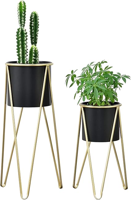 LivuX Metall-Pflanztopf Schwarz/Gold 14,5cm - Moderner Blumentopf Für Indoor & Outdoor