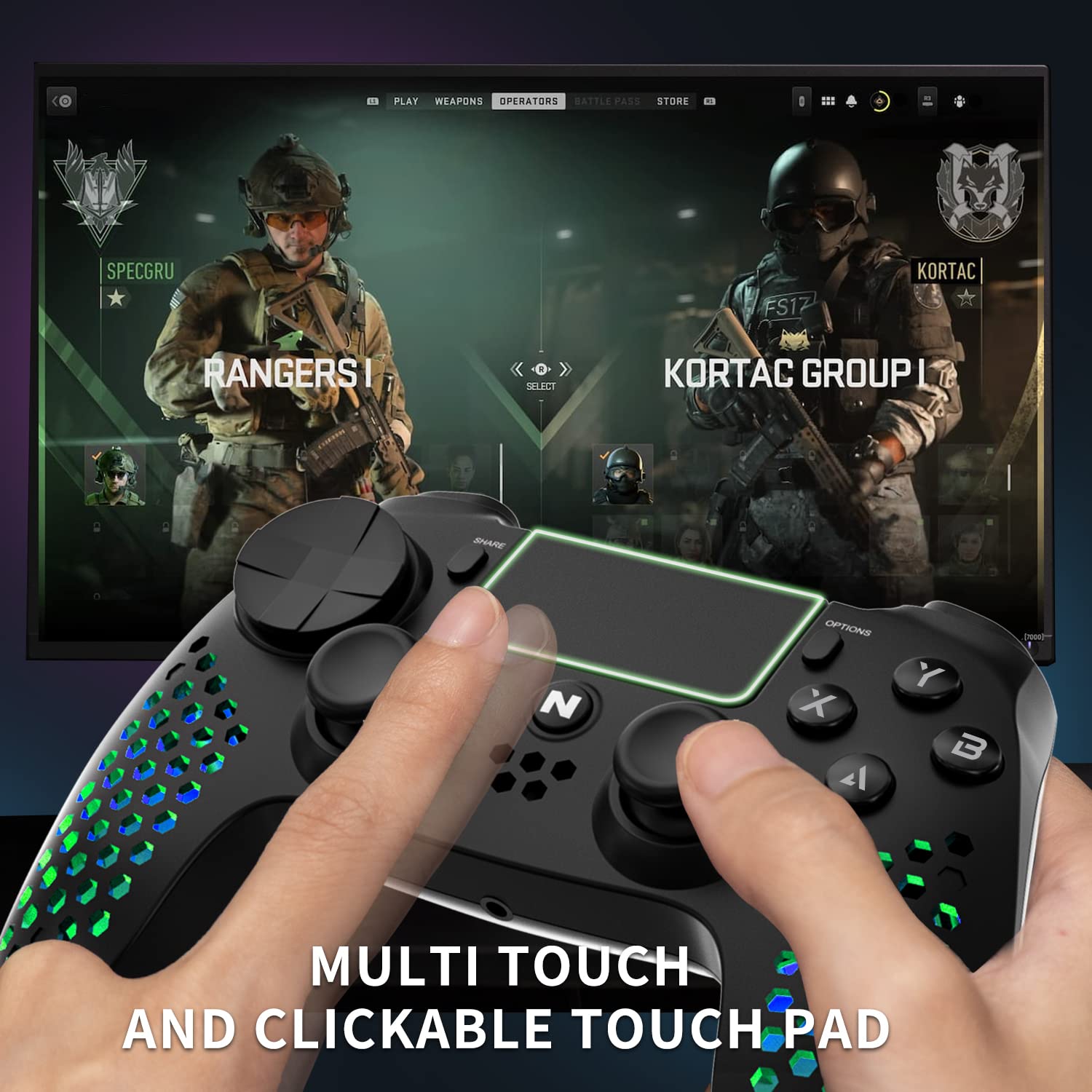 Nitho Wireless Controller for PS4, PC, PS5 (with PS4 Games Only), Windows, Android & iOS, Gaming Gamepad Joystick with RGB LED Lights, Vibration, 6-Axis Motion Sensor, Touchpad, Built-in Speaker