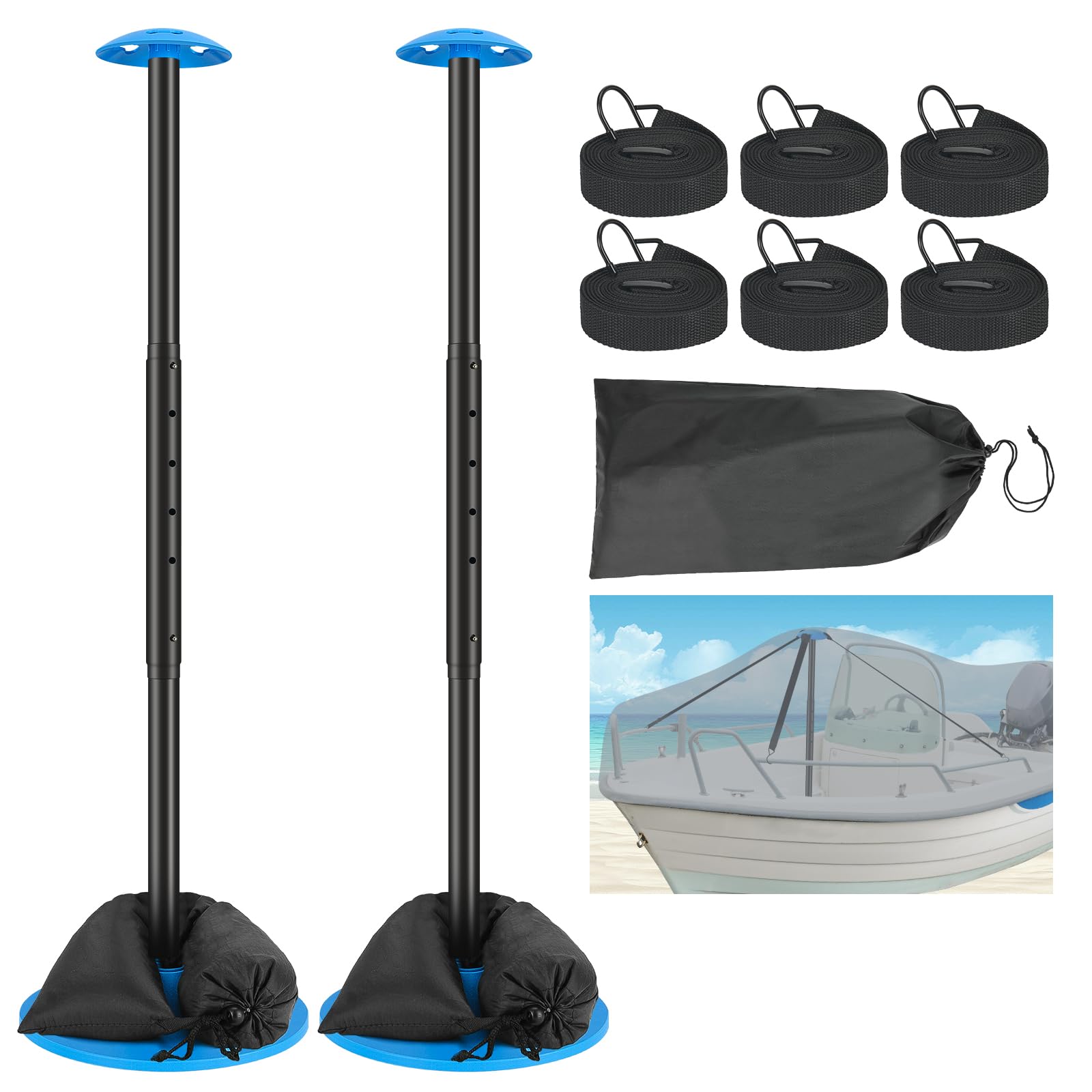 Photo 1 of Nukugula Windproof Boat Cover Support Pole System 2 Pcs with 7 Adjustable Height Telescoping Iron Furniture Cover Support Pole 20"-50" with Sandbag Storage Bag
