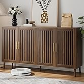 Morwdxef Buffet Cabinet with Storage, 63" Walnut Sideboard with Grille Doors&Adjustable Shelf, Wood Coffee Bar Storage Cabinet for Kitchen Living Room Entryway