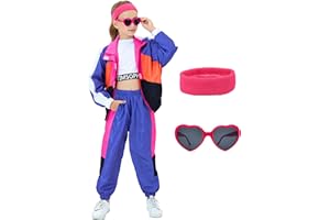 Coseaon 80s Outfit for Kids, Retro 90s Tracksuit Boys Girls Hip Hop Dance Clothes Unisex Patchwork Jacket Pants Sportswear