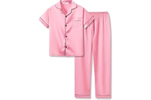 Beezizac Little & Big Girls Pajama Set Size 6-16 -Pink/Blue/Turquoise/Peach Satin Silky Cute Fall Winter Long Outfit