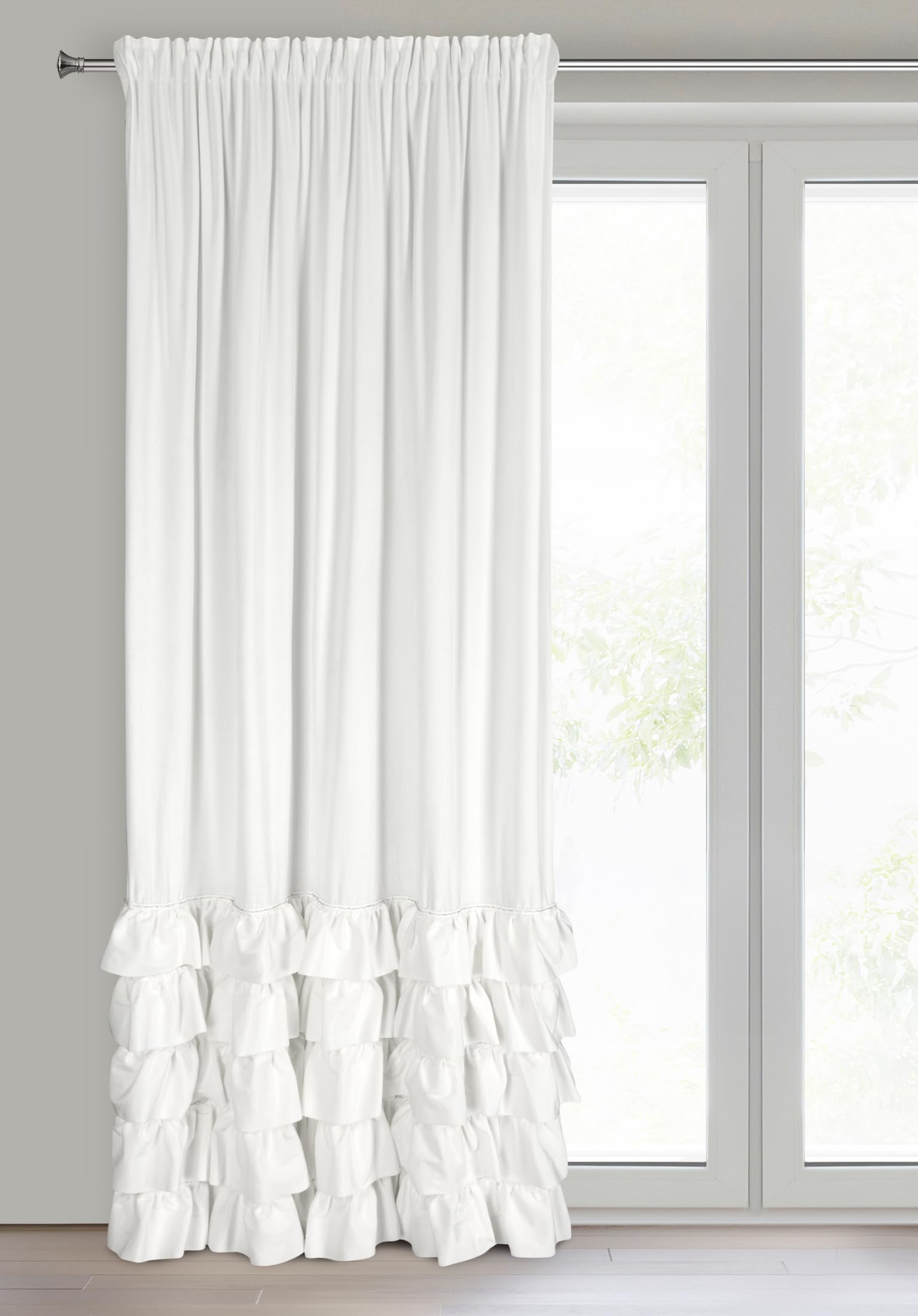 Eurofirany Carli Velvet Curtain with Ruffle, Velvet Curtain with Ruffle Tape, 1 Piece, Opaque, Blackout, Exclusive Curtain for Living Room, Bedroom, 140 x 270 cm, White