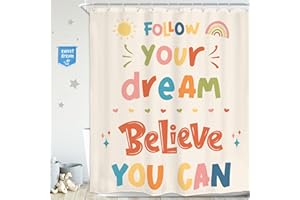 Homewelle Kids Quotes Shower Curtain Rainbow Inspirational Colorful Follow Your Dream Believe You Can Cartoon Lovely Pretty 60Wx72H Inch Sun Simple Child Waterproof Polyester Fabric Bathroom Bathtub