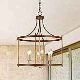 Homebelife 6-Light Retro Inspired Drum Chandelier, 21" Antique Bronze White Country Rustic Farmhouse Pendant Lighting Fixture