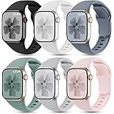 6 Pack Silicone Bands Compatible with Apple Watch Band 42mm 41mm 40mm 38mm 46mm 45mm 44mm 49mm Women Men, Patented Wristband Soft Sport Waterproof Strap for iWatch Series 11 10 9 8 7 6 5 4 3 SE Ultra