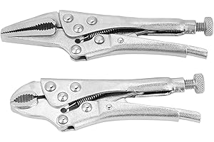 2 Pcs Locking Vise Pliers Grips Wrench, Heat-Treated Ground Mouth Straight Jaw Lock Hand Tools, Locking Sheet Metal Clamp Set