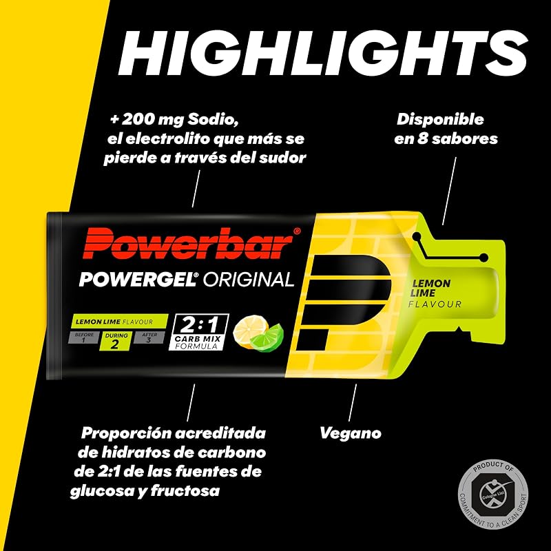 - PowerGel Original - Lemon Lime - 12x41g - Gel energético alto en carbohidratos - Sodio - sin cafeína