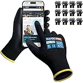KAYGO Safety Work Gloves PU Coated for Men and Women, 12 Pairs KG11PB, Seamless Knit Glove with Two Fingers Touchscreen, breathable and lightweight Ideal for General Duty Work (Large,Black)