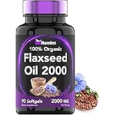 tnvitamins Organic Flaxseed Oil Softgels: 2000 mg - 90 Softgels | High in Omega-3 Fatty Acids | Flaxseed Oil Supplement for Women & Men | Non-GMO