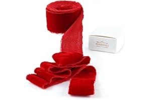 DINDOSAL Red Velvet Ribbon for Christmas Decorations Frayed Silk Velvet Ribbon 1.5 Inch Raw Edge Red Christmas Ribbon Rustic Ribbon for Gift Wrapping Boho Ribbon Wedding Vow Books -3yards