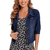 MINTLIMIT Women's Cropped Denim Jacket 2025 Lapel Jean Coat Button Trendy 3/4 Sleeve Stretch Short Plus Size Denim Jacket
