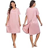 AJOHC Hospital Gowns for Women - Open Back with Snap Tear Away Surgery Recovery Dress Short Sleeve Elderly Adaptive Nightgown
