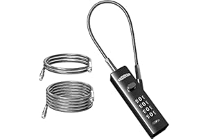 Vazioyar Cable Locks with Combination,Bicycle Lock, Suitcases Lock,Comes with 3 Different Lengths of Cables, Reconfigurable 4-Digit Password Lock,Zinc Alloy Reinforced Lock Body (Black)