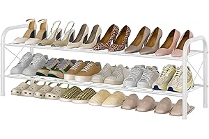 Hoctieon 2 Tier Shoe Rack for Closet, Durable Mesh Style Shoe Rack, Entryway Shoe Shelf, Shoe Storage Organizer for Hallway, Bedroom, Living Room, Wardrobe, White