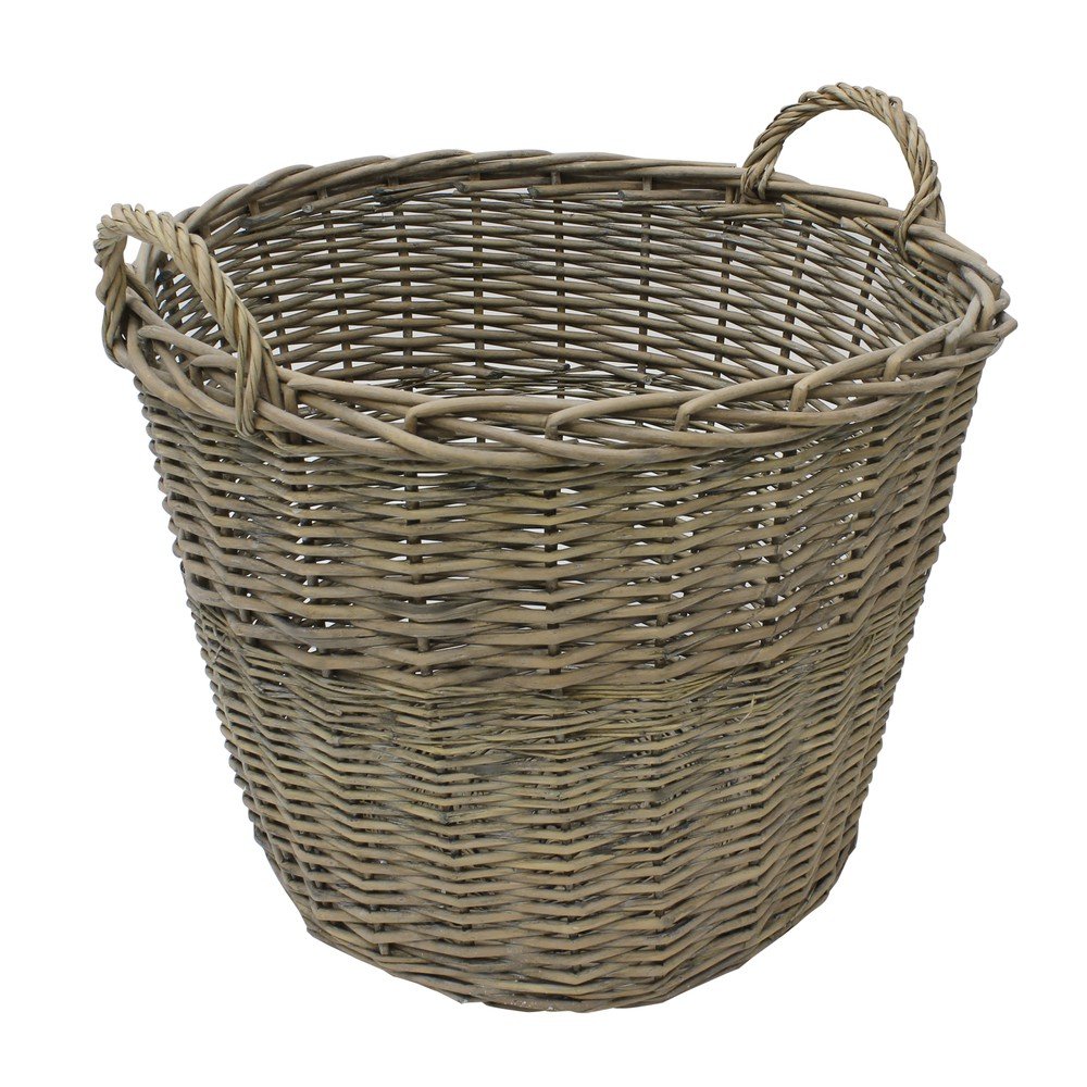 JVL Chunky Willow Round Laundry Basket with Handles 50x47cm Home Washing Clothes