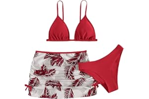 3 Piece Swimsuits Triangle Bikini Set with Cover Up for Girls Kids V Neck Spaghetti Strap Bathing Suits Summer Swimwear