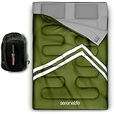 SereneLife Double Sleeping Bag with Pillows, Waterproof & Detachable for 2 Single Bags, Lightweight & Warm, Perfect for Camping, Hiking, Backpacking, and Cold Weather, Suitable for Temperatures 5-10°F