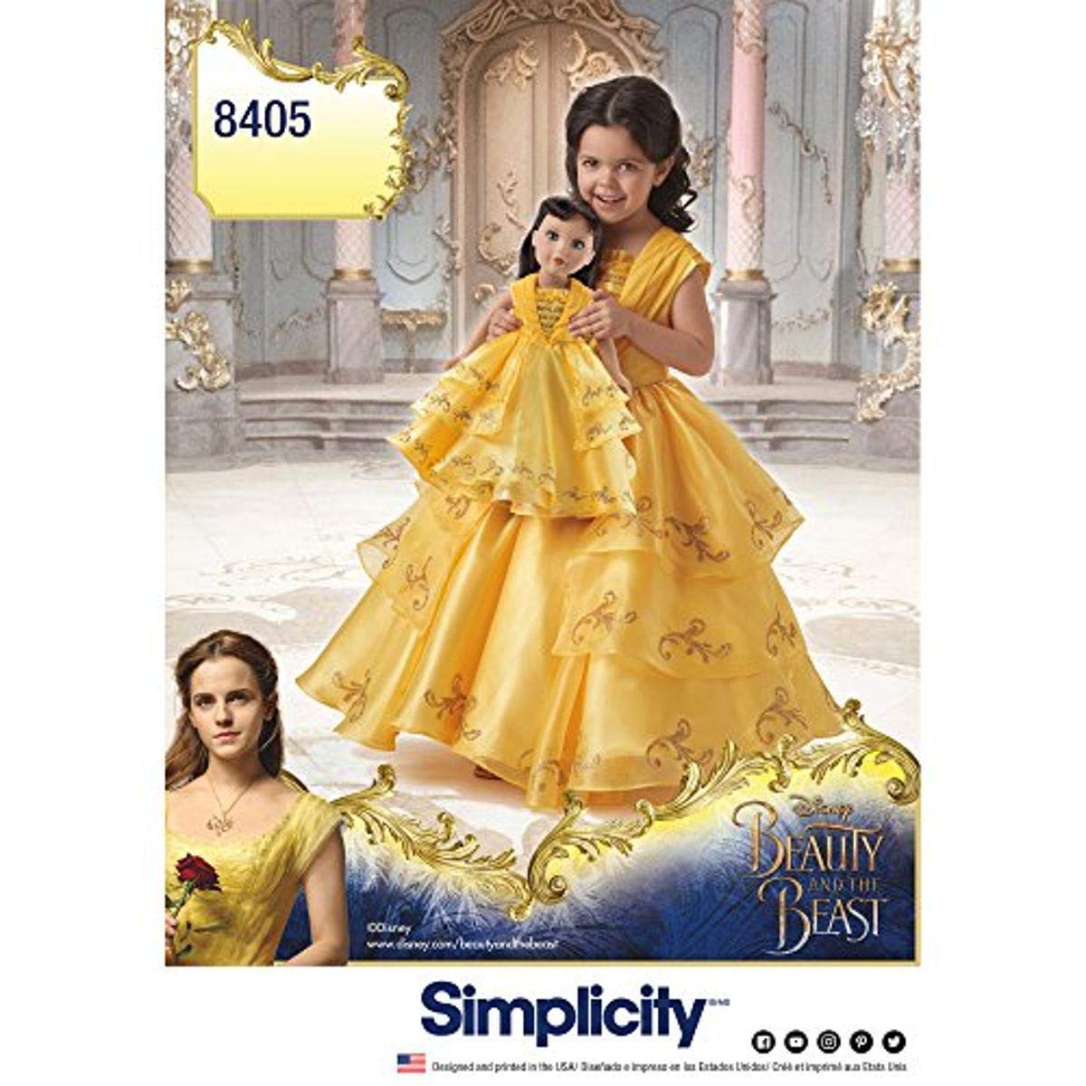 Simplicity Pattern 8405 Disney Beauty and The Beast Costume for Child and 18" Doll, Paper, White, 22 x 15 x 1 cm