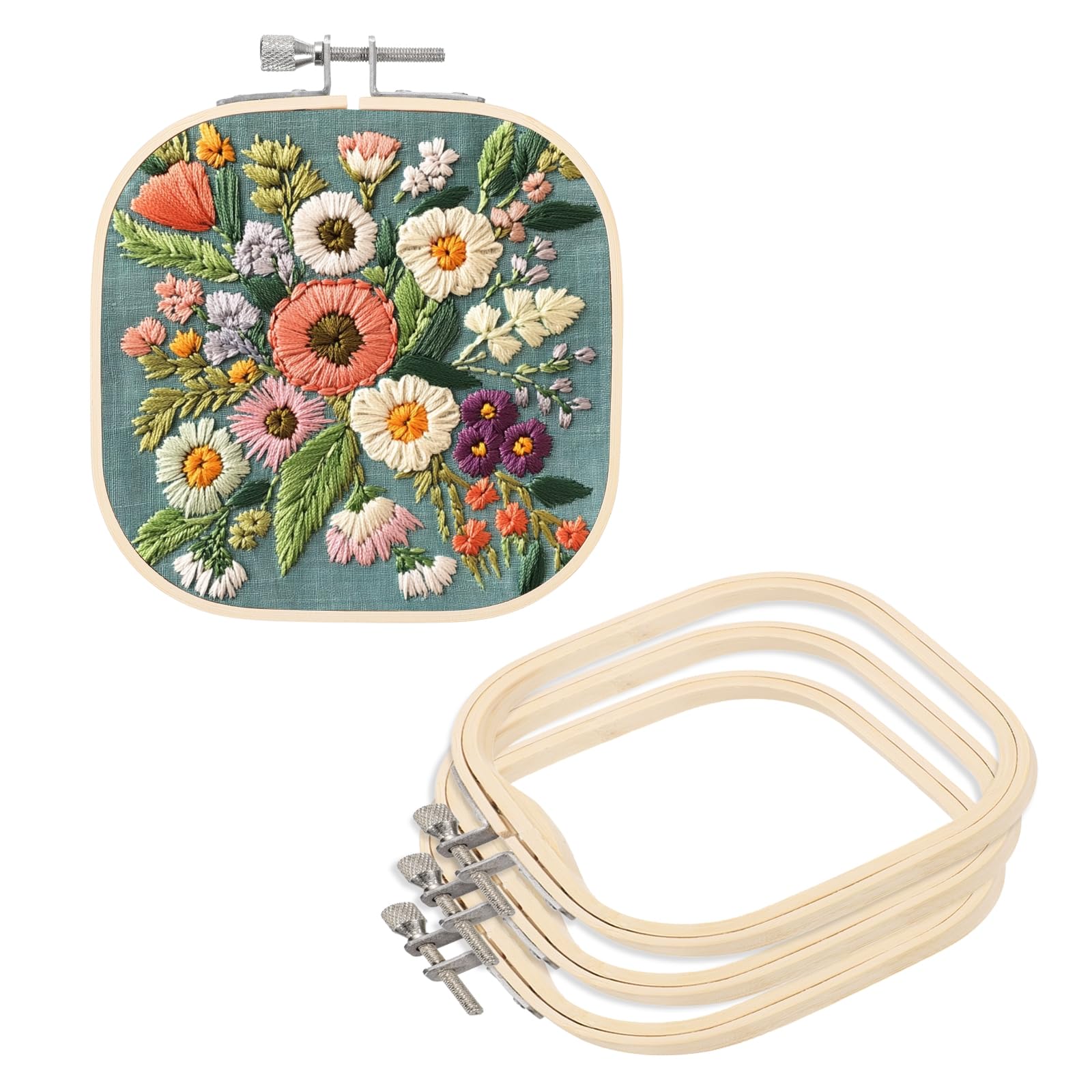 PATIKIL 4 Pieces 5.1" x 5.1" Square Embroidery Hoops, Adjustable Bamboo Cross Stitch Hoops Ring Embroidery Frame Punch Needle Hoop for Sewing, Needlework, DIY Sewing Craft Decoration