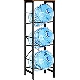 HOOBRO Water Jug Rack, Water Bottle Holder, 5 Gallon Water Jug Rack, 3-Tier Water Cooler Storage Rack, Water Dispenser Stand, for Kitchen, Living Room, Office, Rustic Brown and Black BF01ST01