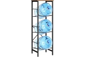 HOOBRO Water Jug Rack, Water Bottle Holder, 5 Gallon Water Jug Rack, 3-Tier Water Cooler Storage Rack, Water Dispenser Stand, for Kitchen, Living Room, Office, Rustic Brown and Black BF01ST01