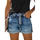 KISSMODA Denim Shorts Women Trendy Button Summer Cut Off Short Womens Jean Shorts High Waisted Denim Hot Ripped Shorts