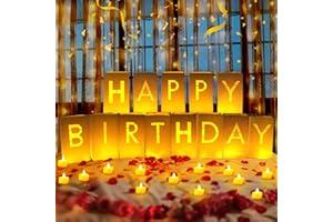 ARIKJ Happy Birthday Decoration for Men Women, Light Up Letters Luminary Bags with 30PC Bright LED Candles and 2000PC Fake Rose Petals, Surprise Birthday Party Banner Signs