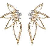 GBAHFY Exaggerate Crystal Butterfly Studs Earrings Boho Vintage Rhinestone Statement Angel Wings Shiny Leaf-shaped Flower Stud Earrings Wedding Jewelry for Women