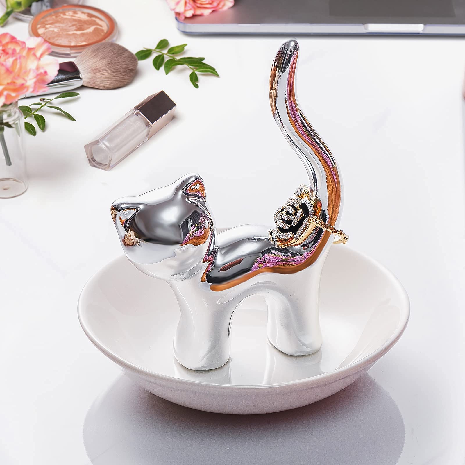 PUDDING CABIN Cat Ring Holder, Trinket Dish for Rings Earrings Organizer, Cat Lovers Gift for Women Mom, Funny Cat Themed Gifts for Girls Friends Valentine Christmas