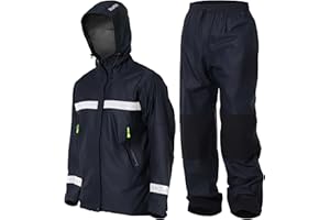 NAVIS MARINE PRO Rain Suit-Waterproof Reflective Jacket & Elastic Pants Combo,Lightweight Breathable Foul Weather Gear
