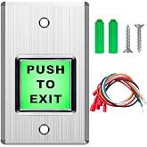 mxuteuk Push to Exit Button,Indoor Green Square Request to Exit Button,Stainless Steel Exit Button with Green LED Square