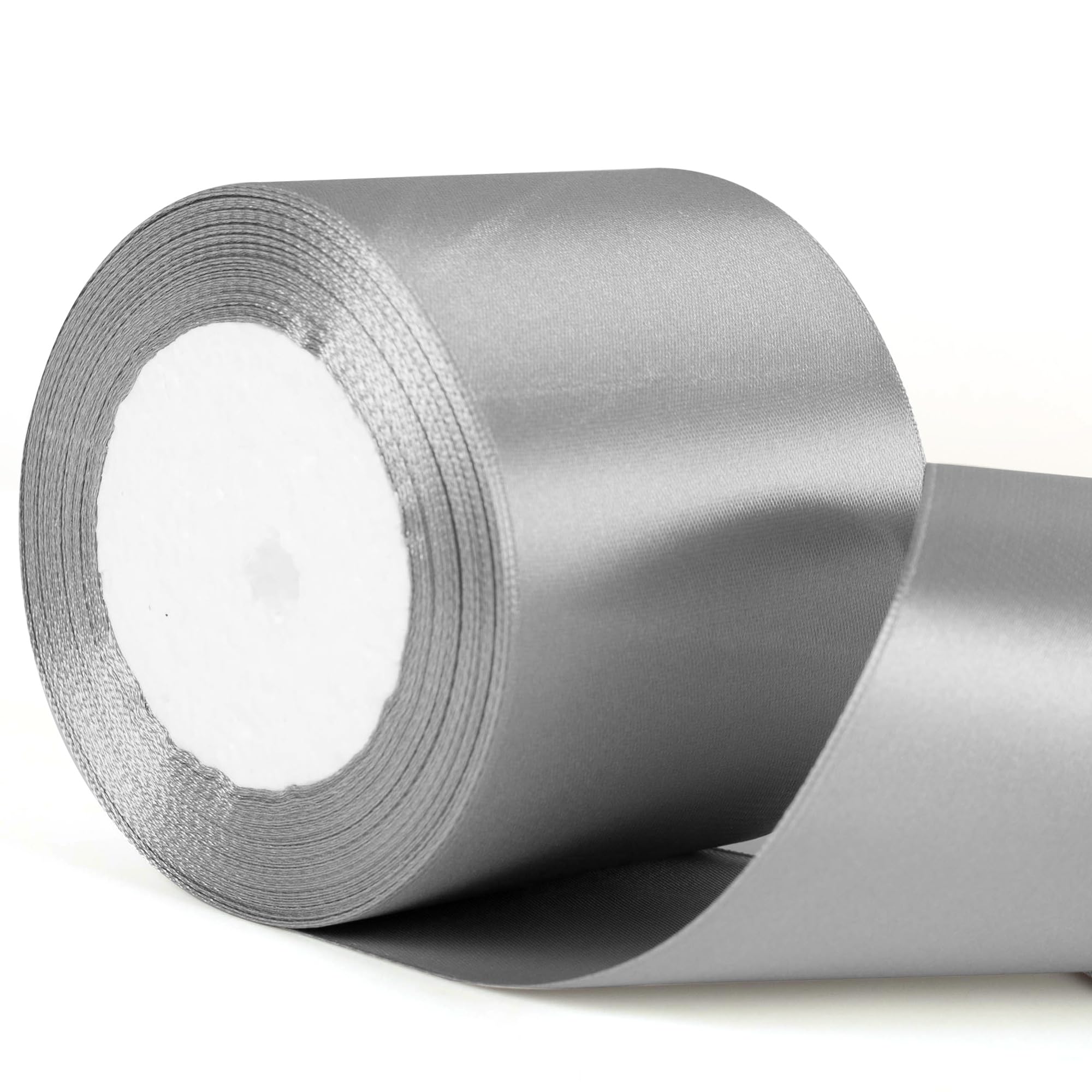 75mm Wide Silver Gray Thick Ribbon for Gift Wrapping 22m, Thick Silver Christmas Ribbons Fabric Satin Ribbon for Present Wrapping Christmas Florist Bouquet Cake Hair Bow Crafting Wedding Decoration