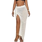 Bsubseach Womens Crochet Cover Up Skirt 2025 Knit Drawstring Long Coverups for Swimwear Elastic Waist Beach Wrap