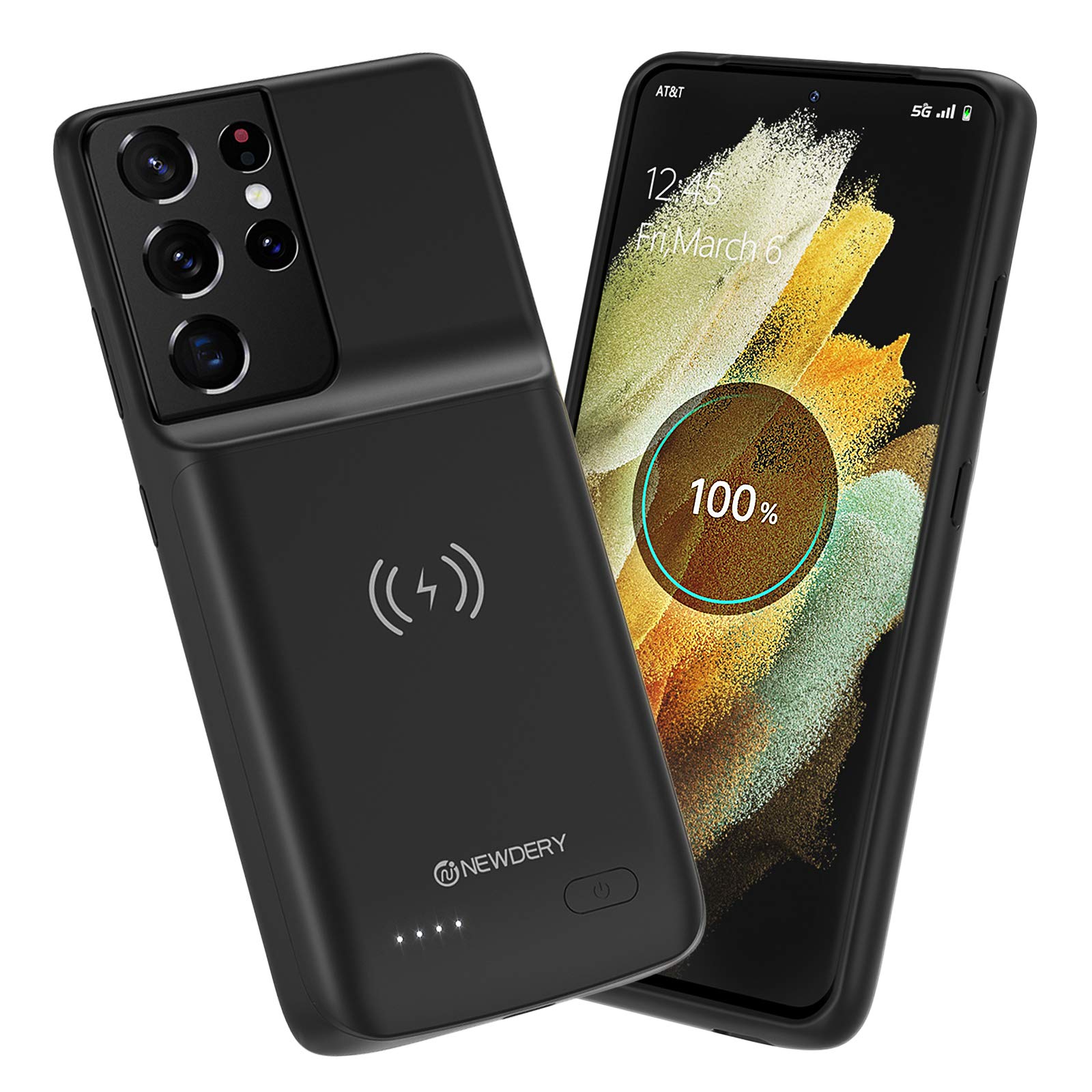 Photo 1 of NEWDERY Galaxy S21 Ultra 5G Battery Case, Qi Wireless Charging case with 4700mAh Backup Battery Pack, Portable Rechargeable Smart Battery Charger Case Compatible with Samsung S21 Ultra(6.8”) Black