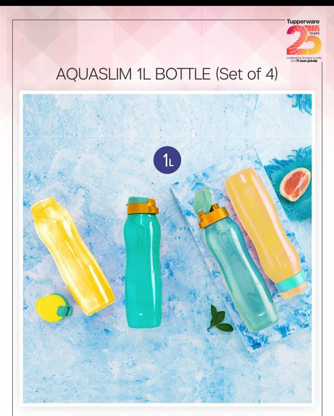 Tupperware Aquaslim 1l Fliptop Bottle 4pc