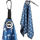 Magnetic Golf Towel with Carabiner Clip & Extra Strong Magnet - 24 x 16 in. Waffle Microfiber Golf Bag Towel - Blue Golf Towels for Golf Bags Women & Men (Blue, Palm Trees)