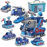 Take Apart Vehicle Magnetic Toy, 5-in-1 Tool Building Trucks Transform to Dinosaur Robot STEM Assemble Car with Storage Box, Kids Holiday Present Child Birthday Gift for 3 4 5 6 7 8 Year Boys Girls