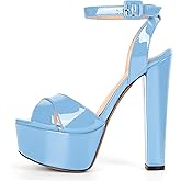 Eldof Women's Platform Sandals Peep Toe Chunky High Heels Ankle Straps Party Dress Casual Shoes 6 Inches