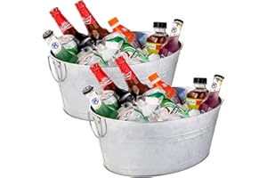 HOMKULA 2 Pack Galvanized Tub Ice Bucket - Outdoor Beer Ice Bucket, Tin Buckets for Drink, Metal Beverage Tubs for Parties, 5 Gallons Total