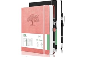 2 Pack Notebook for Work, Leather Journal for Women Men, A5 College Ruled Journal Notebook, Hardcover Notebooks with Pens,100