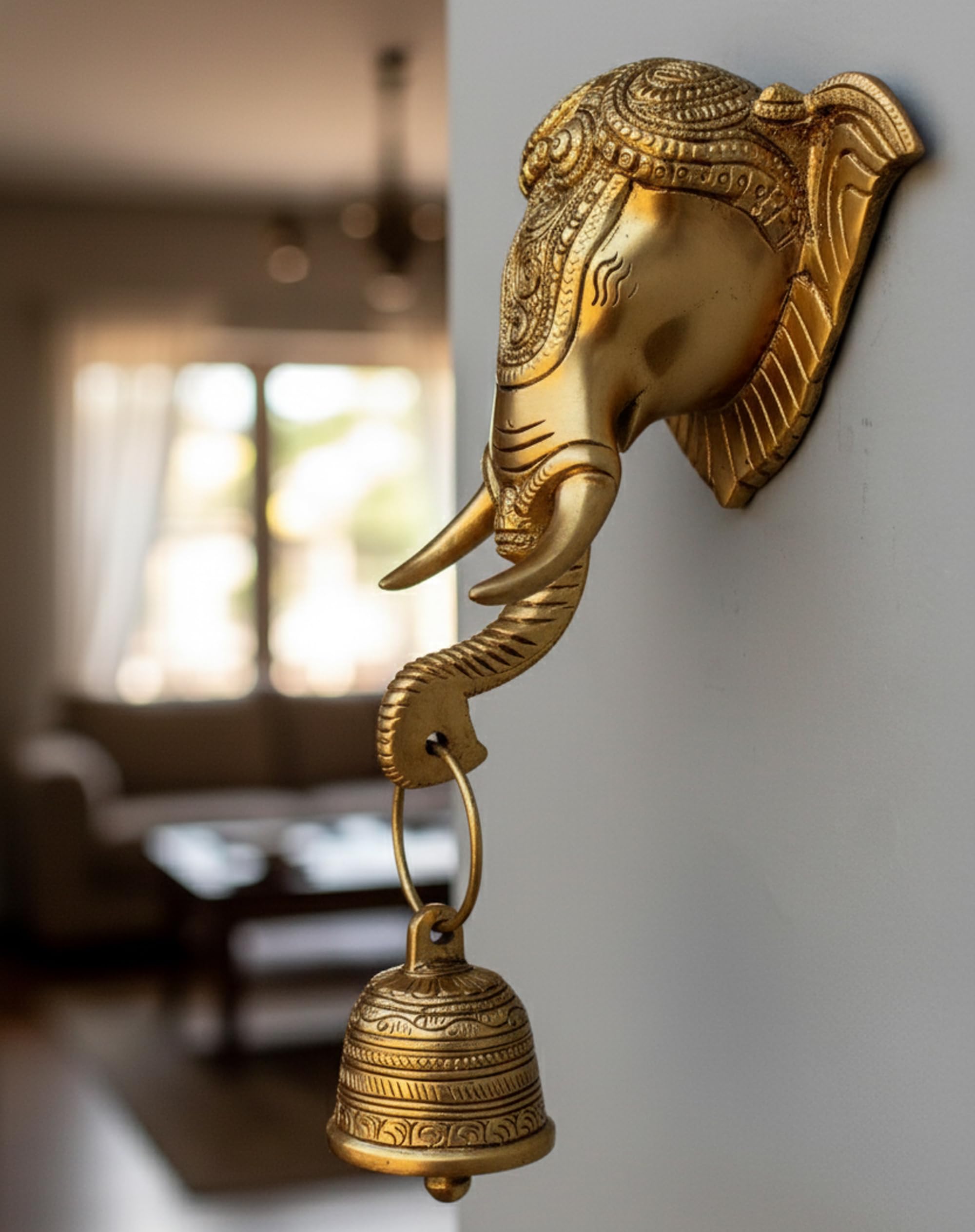 StonKraft Beautiful Elephant Face Door Knocker/Door Decor With Brass Bell For Door Decor and Wall Decor