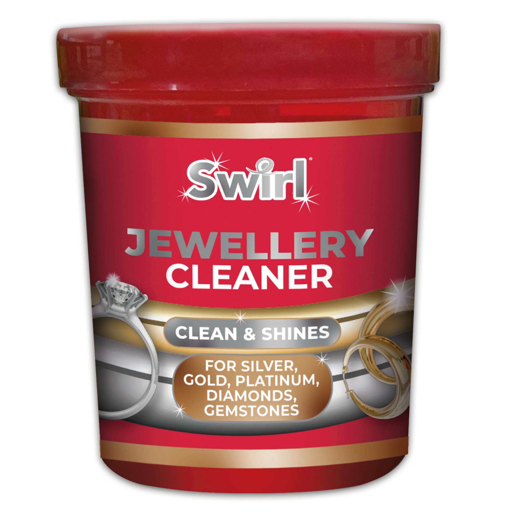 Swirl Liquid Jewellery Cleaner with Basket for Silver, Gold, Platinum, Gemstones & Diamonds | Clean and Shines (145ml)