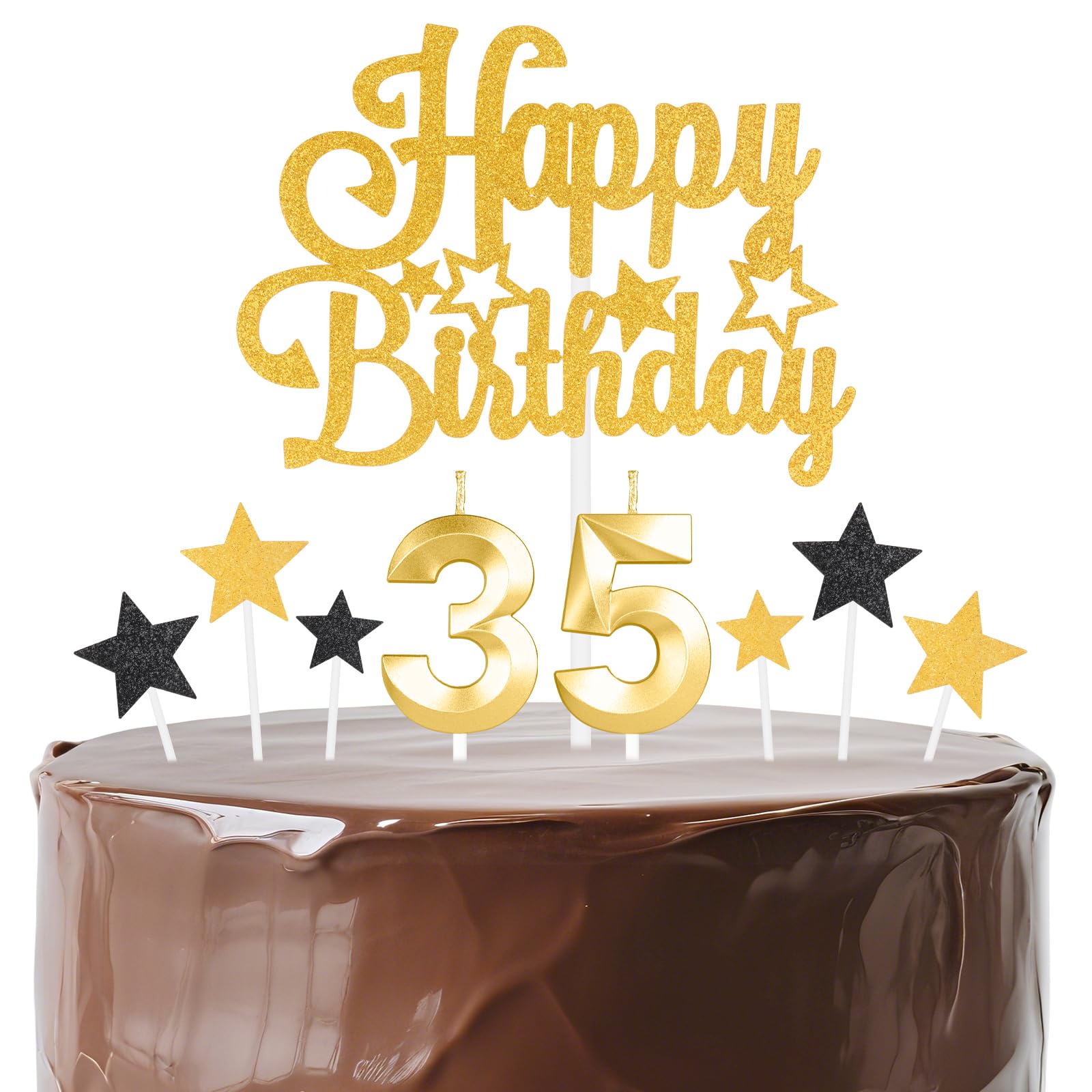 mciskin Gold Birthday Candles Set,Women Men 35th Birthday Decorations,Golden Number 35 Candle for Cake,Gold Candles Cake Toppers with Star for Women Men Birthday Party Anniversary Decorations
