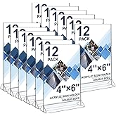 Seencool 4x6 Sign Holder - 12 Pack Small Sign Holder Acrylic Display Stand, Clear Plastic Picture Frame Paper Holder, Double Sided Table Menu Transparent Stand for Office, Home, Restaurant, Wedding