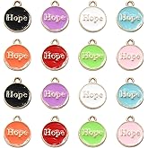 KitBeads 40pcs 8 Colors Inspirational Message Enamel Flat Round Word Charms for Jewelry Making Bulk